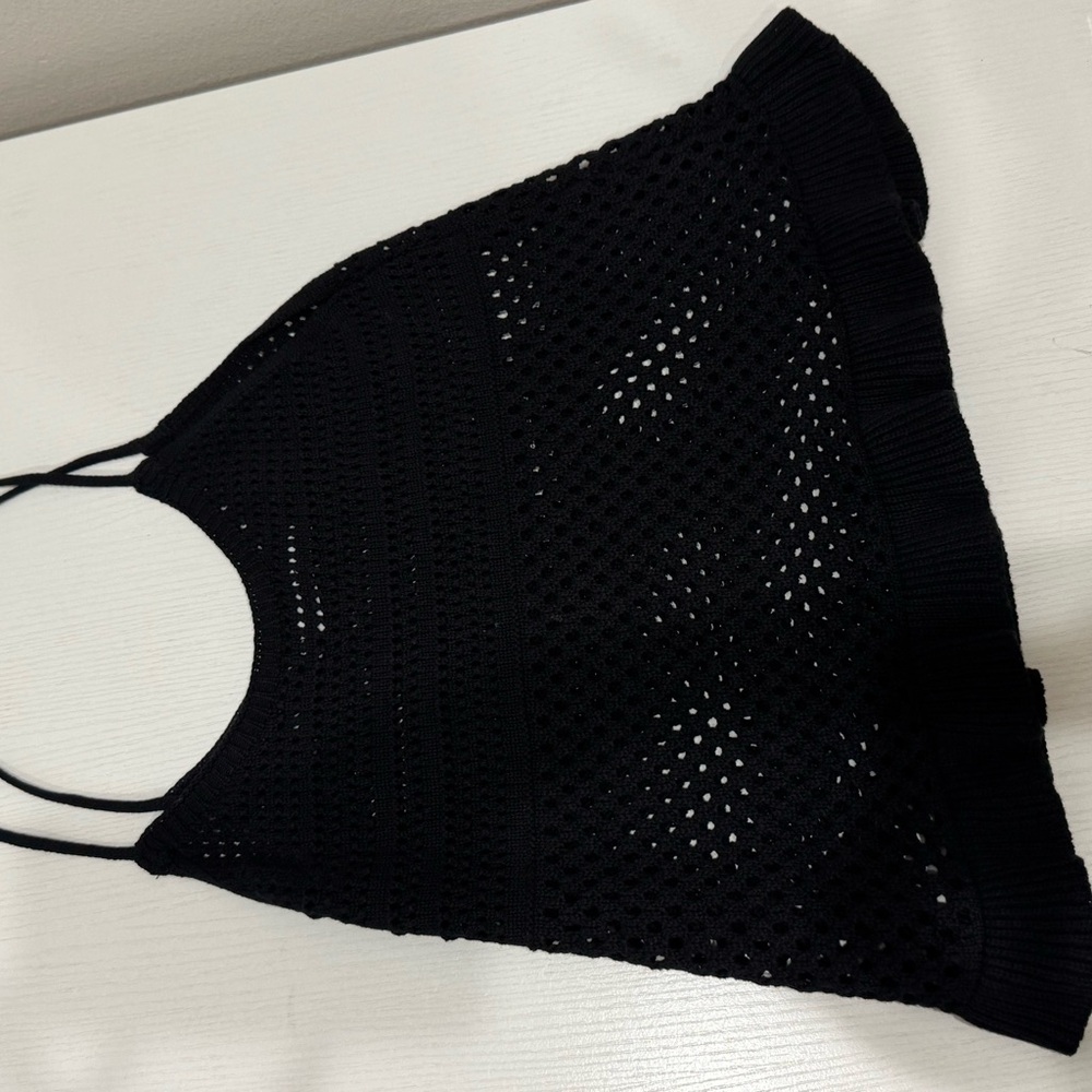 Mango Black Crochet Halter Top